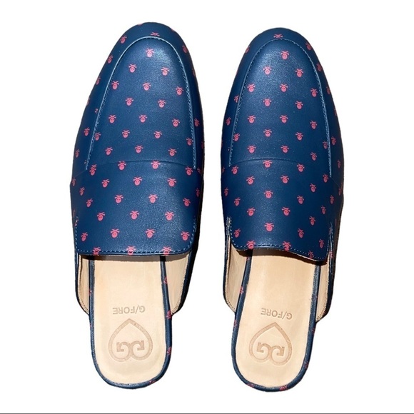 NEW G/FORE Navy Blue Skull Killer T's Leather Mules Size 7.5 - Picture 5 of 7